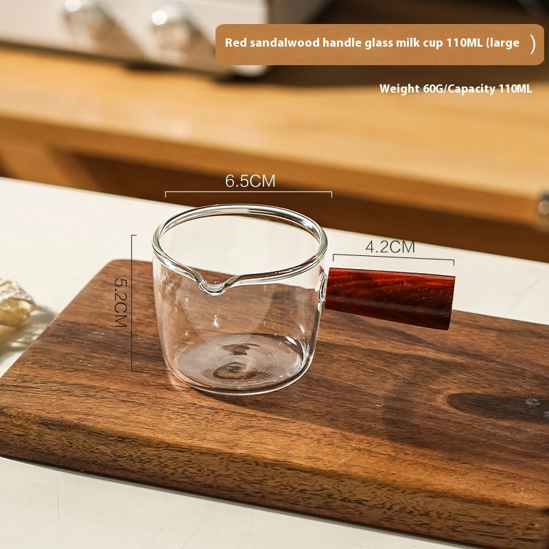 Coffee Cup Glass With Scale To Measure The Wooden Handle