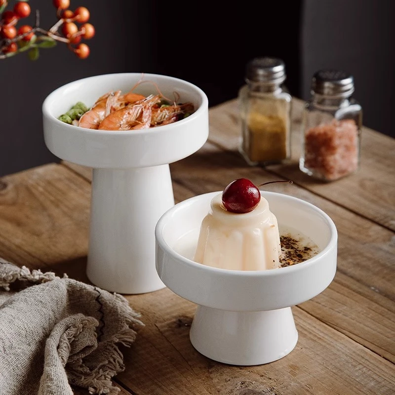Pure White Ceramic Tall Bowl Dim Sum Dish Display Plate