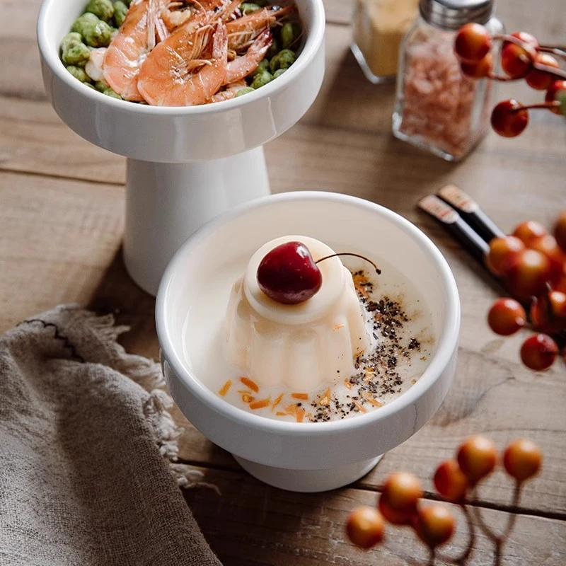 Pure White Ceramic Tall Bowl Dim Sum Dish Display Plate