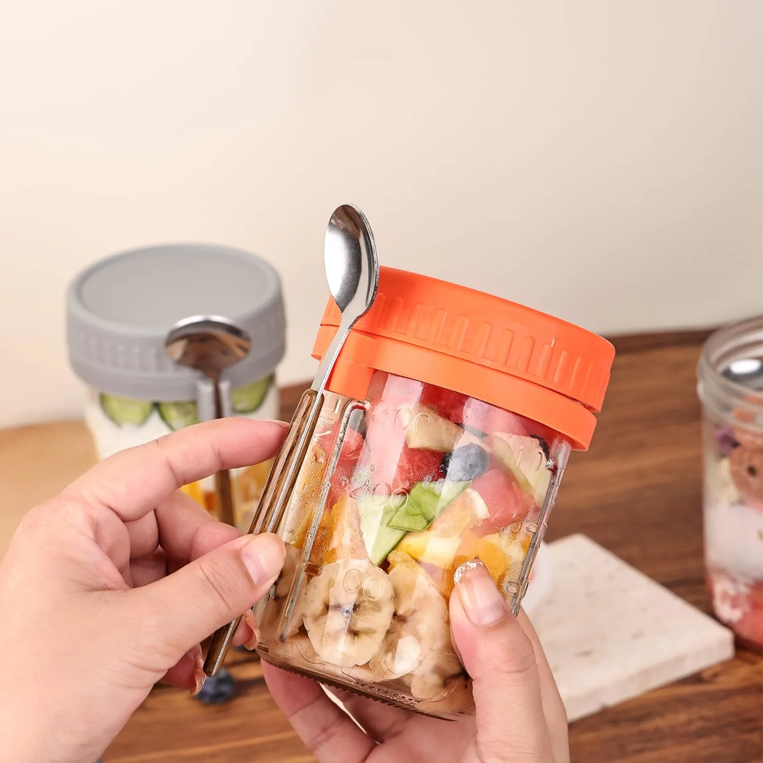 6 Pack Overnight Oats Containers with Lids and Spoons, 16 OZ Glass Oatmeal Container With Measurement Marks, Airtight Leak Proof Mason Jars for Chia Pudding, Yogurt, Breakfast