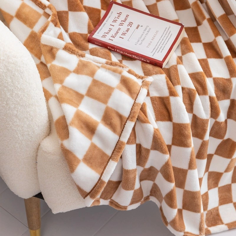 Checkered Flannel Blanket Printed Coral Fleece Thickening Bed Sheet Nap