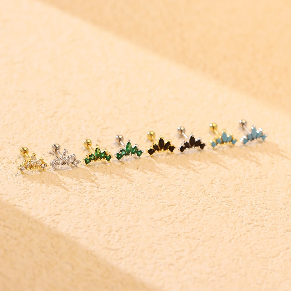 Diamond Inlaid Crown Nut Ear Studs