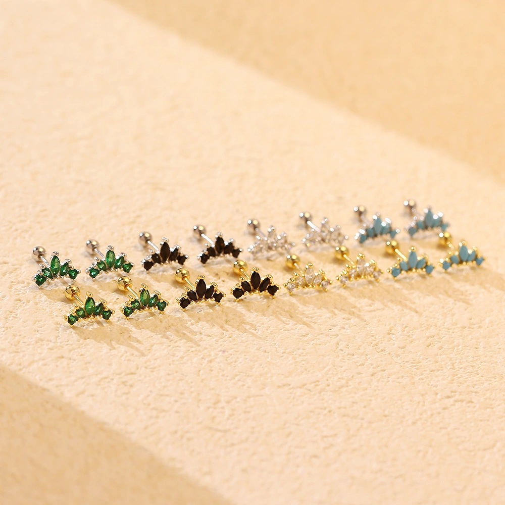 Diamond Inlaid Crown Nut Ear Studs