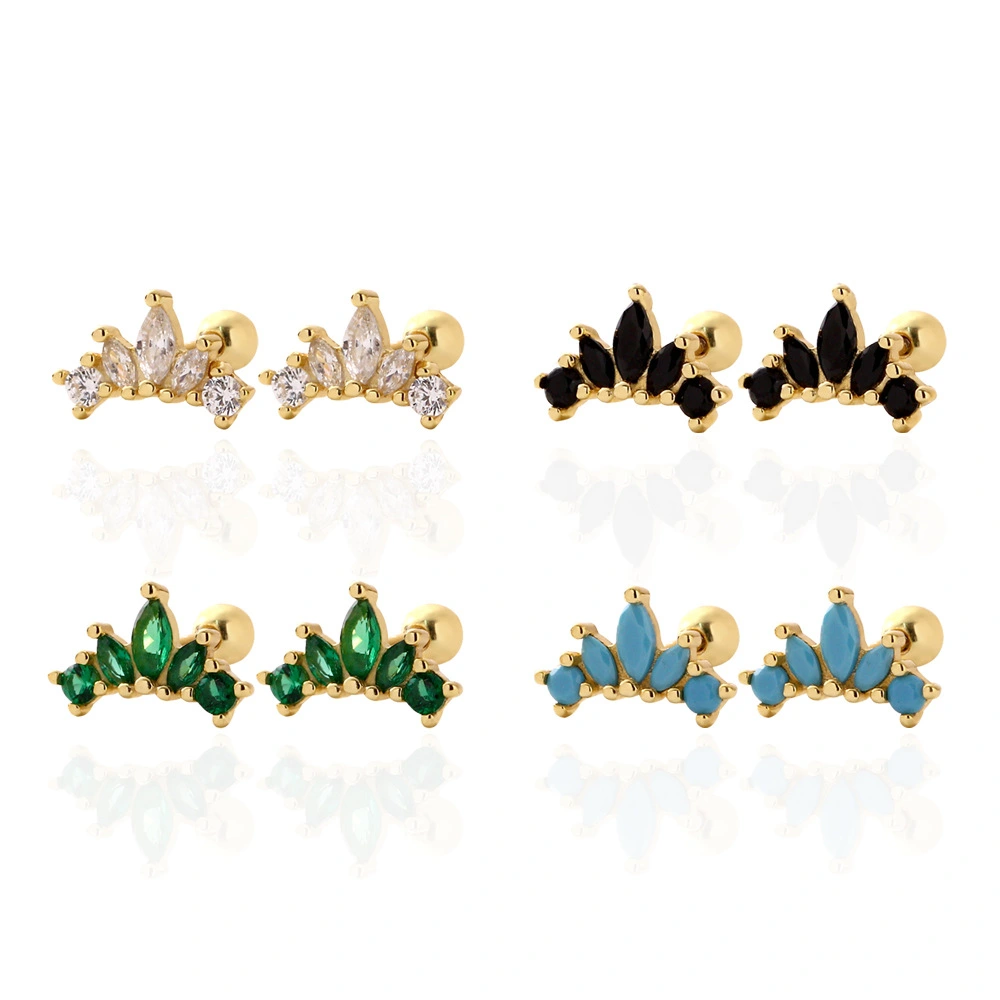 Diamond Inlaid Crown Nut Ear Studs