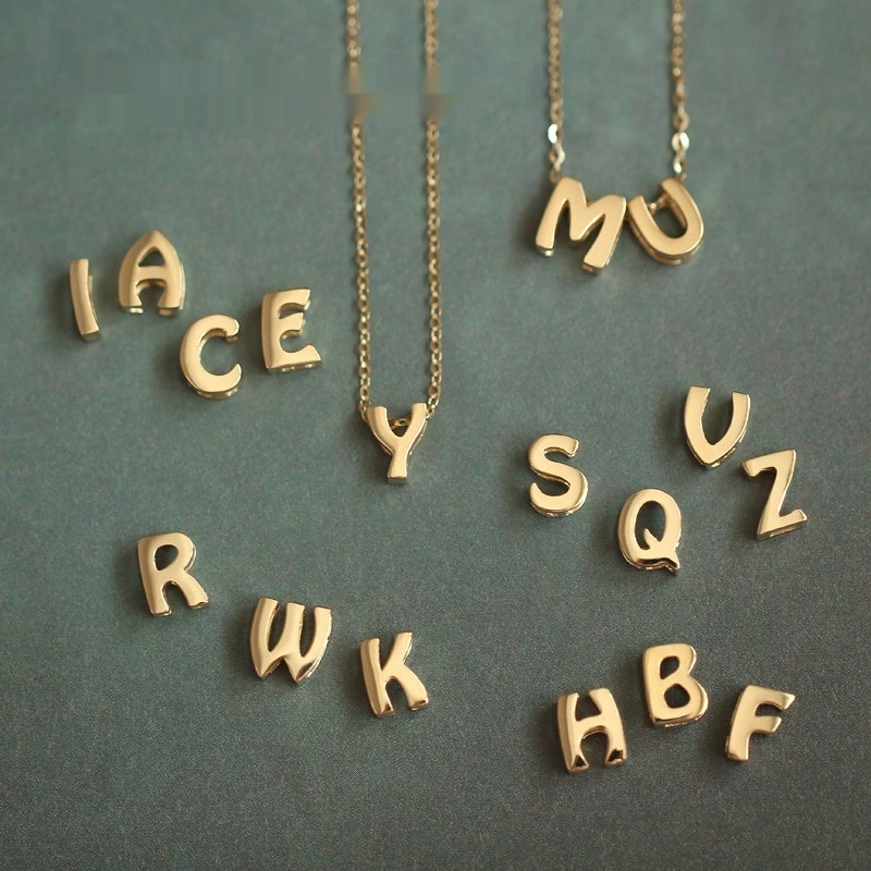 S925 Sterling Silver Plated 14K Gold Necklace Pendant Cute Mini English Letter Name Pendant Couple