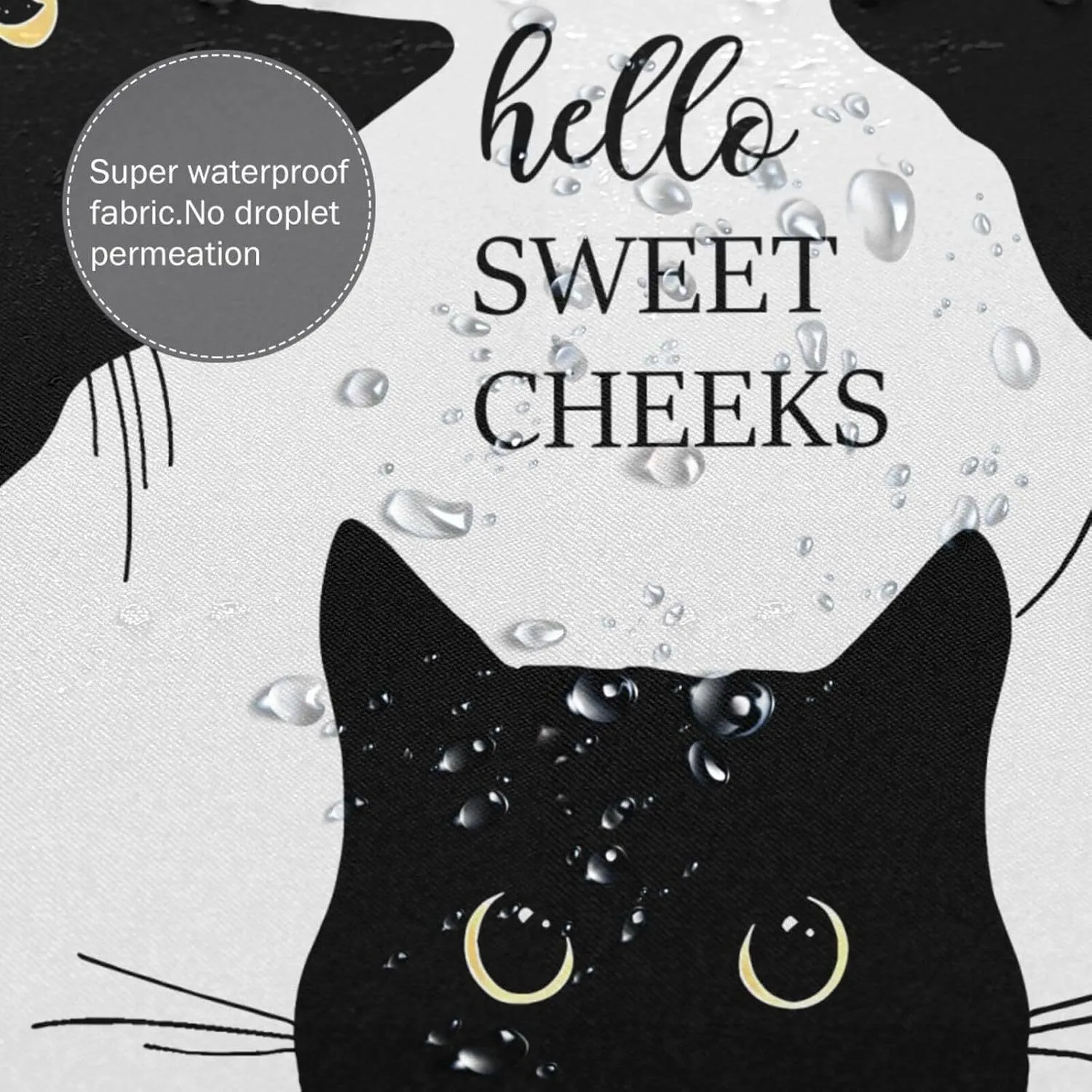 Black Cat Shower Curtain Waterproof Polyester Fabric Design With Text