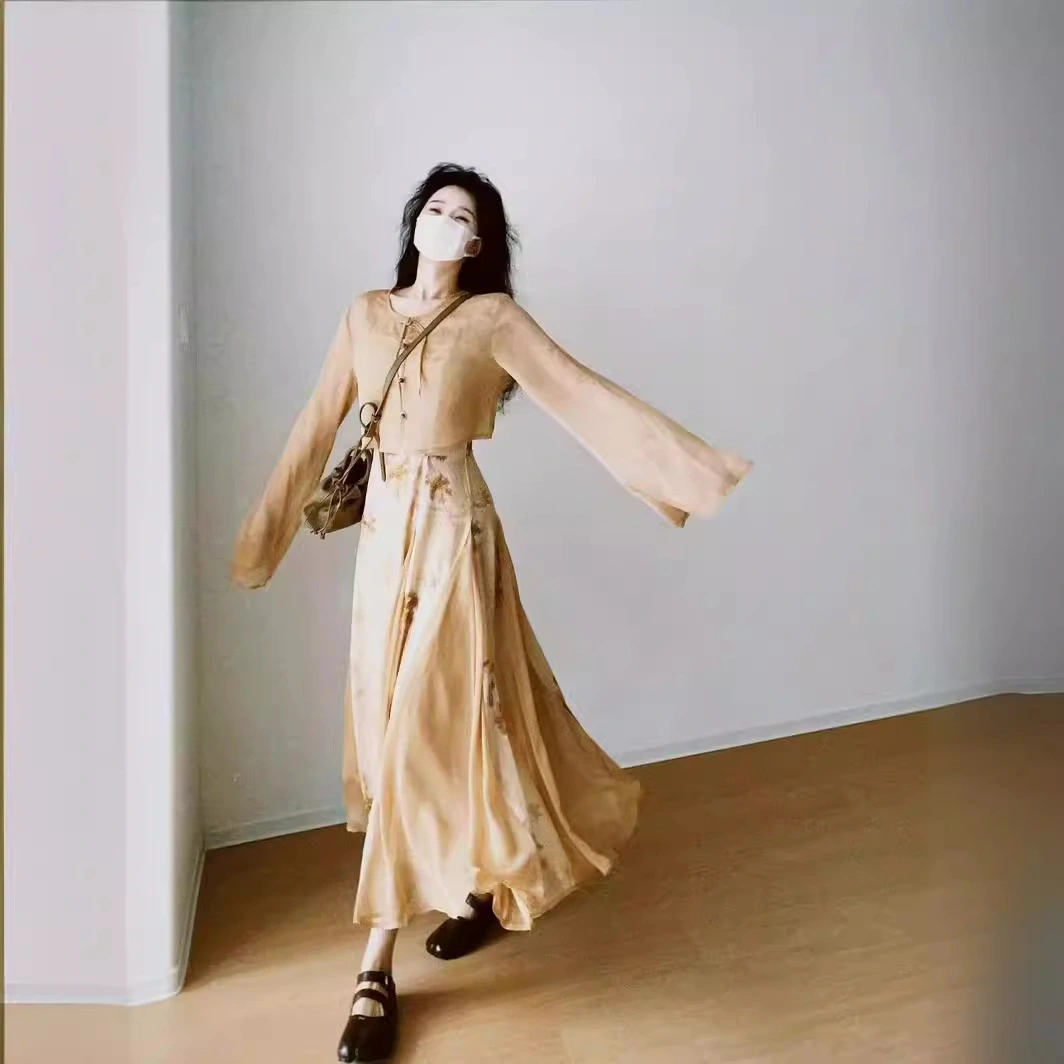 French Retro New Chinese Court Style Women's Summer Waist Slimming Fairy Graceful Slip Dress