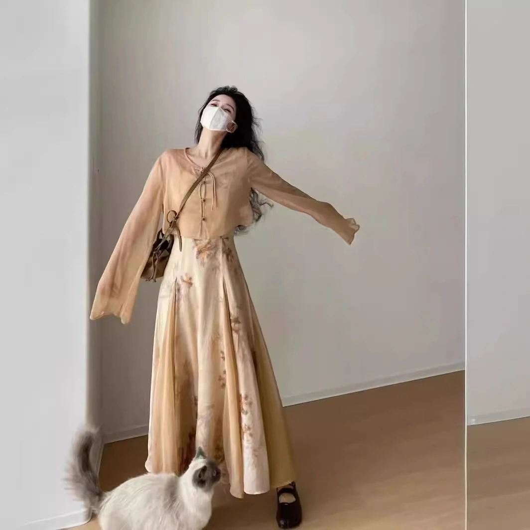 French Retro New Chinese Court Style Women's Summer Waist Slimming Fairy Graceful Slip Dress
