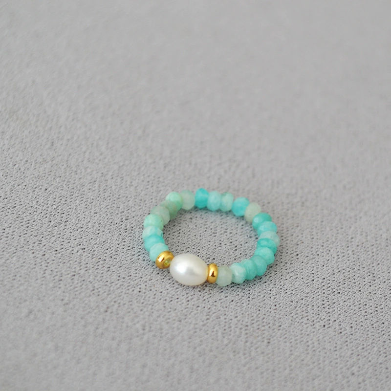 Retro Cool Real Stone Colorful Tourmaline Beaded Personality Simple Stretch Ring