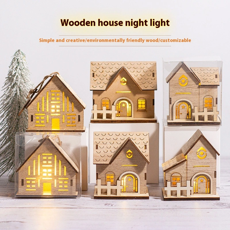 Christmas Wooden Luminous Cabin Holiday Ornaments