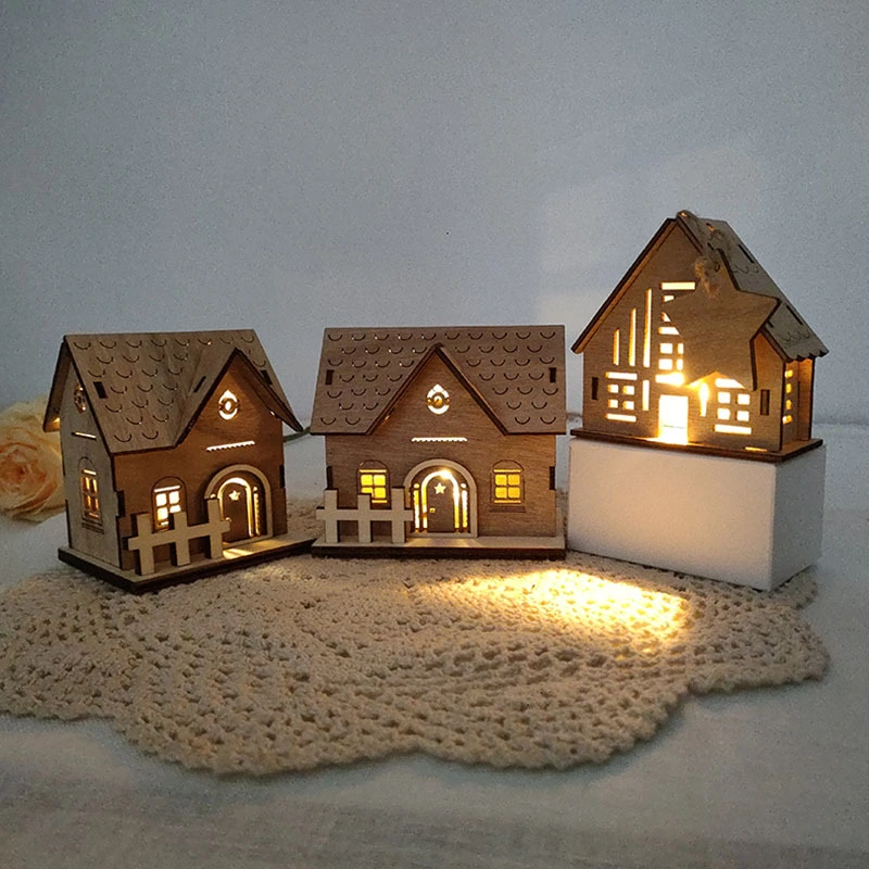 Christmas Wooden Luminous Cabin Holiday Ornaments