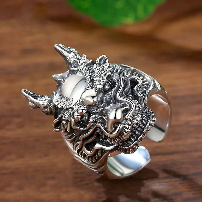 Retro Ring Zodiac Dragon King Open Domineering