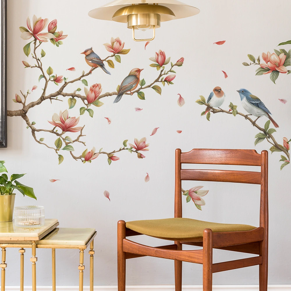 Magnolia Branch Bird Bedroom Living Room Home Decoration Wall Stickers