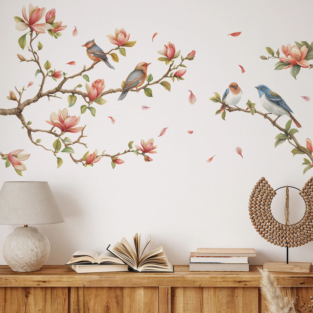 Magnolia Branch Bird Bedroom Living Room Home Decoration Wall Stickers