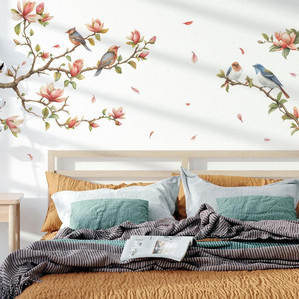 Magnolia Branch Bird Bedroom Living Room Home Decoration Wall Stickers