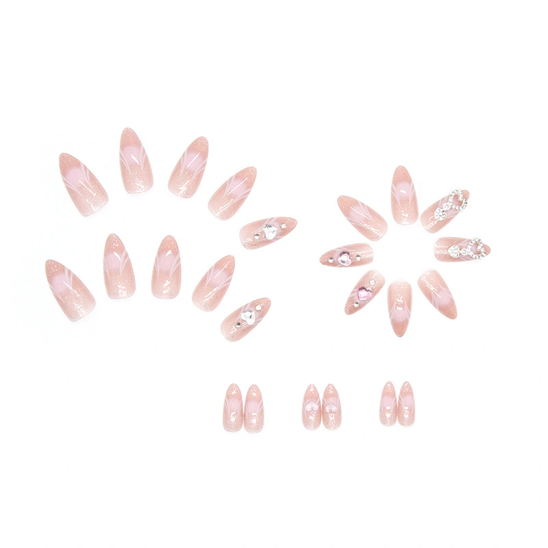 Pink Gradient Love Drop Diamond Wear Nail