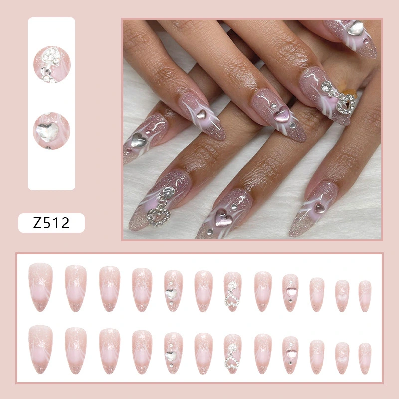 Pink Gradient Love Drop Diamond Wear Nail