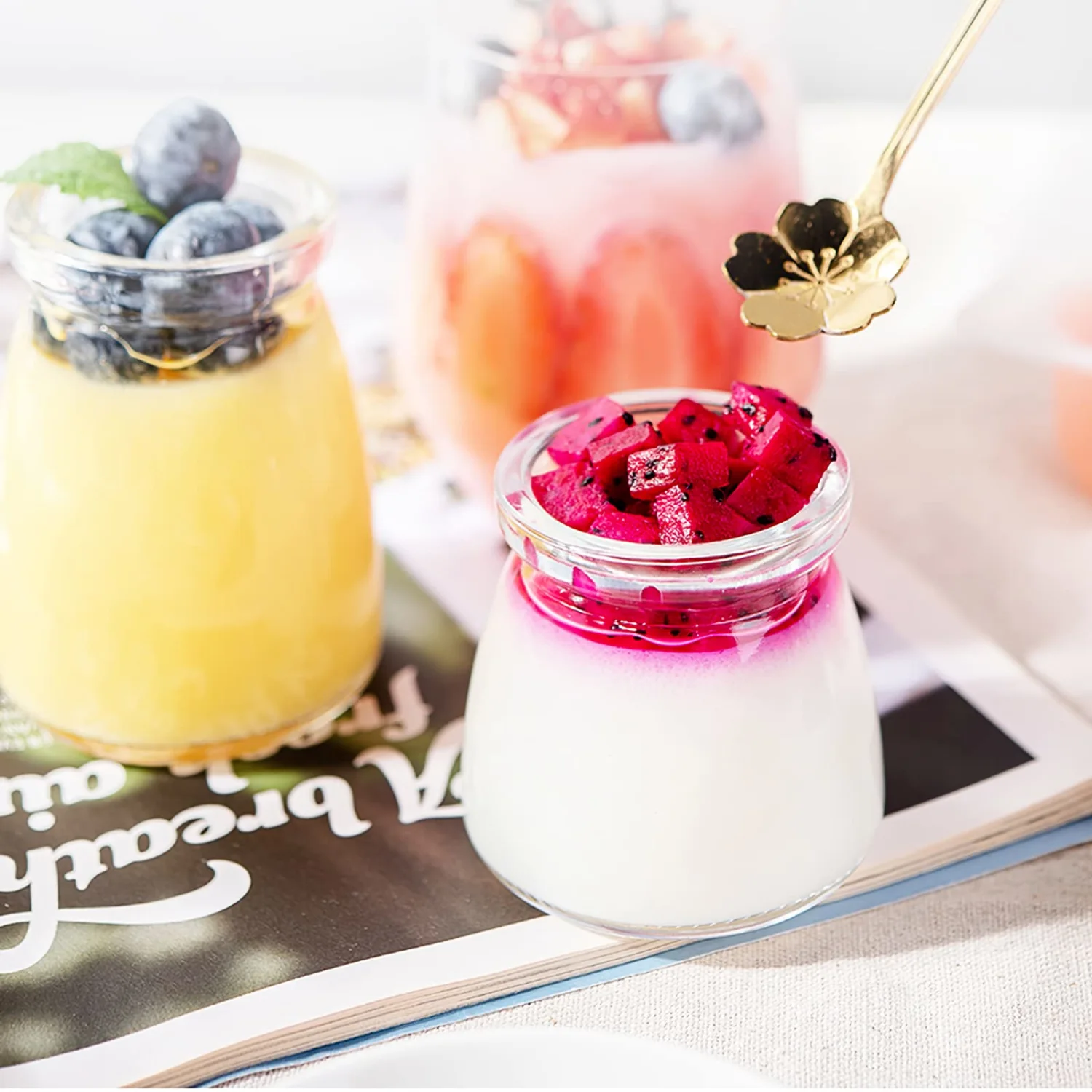 Thymart 5.3oz / 7 OZ Mini Glass Jar with Lid for Pudding, Yogurt, Caviar, Herb, Jelly, Jams, Honey, Spices - Dishwaresafe - Pack-of-4Pcs (5.3, Round, 4, MGJS5-7)