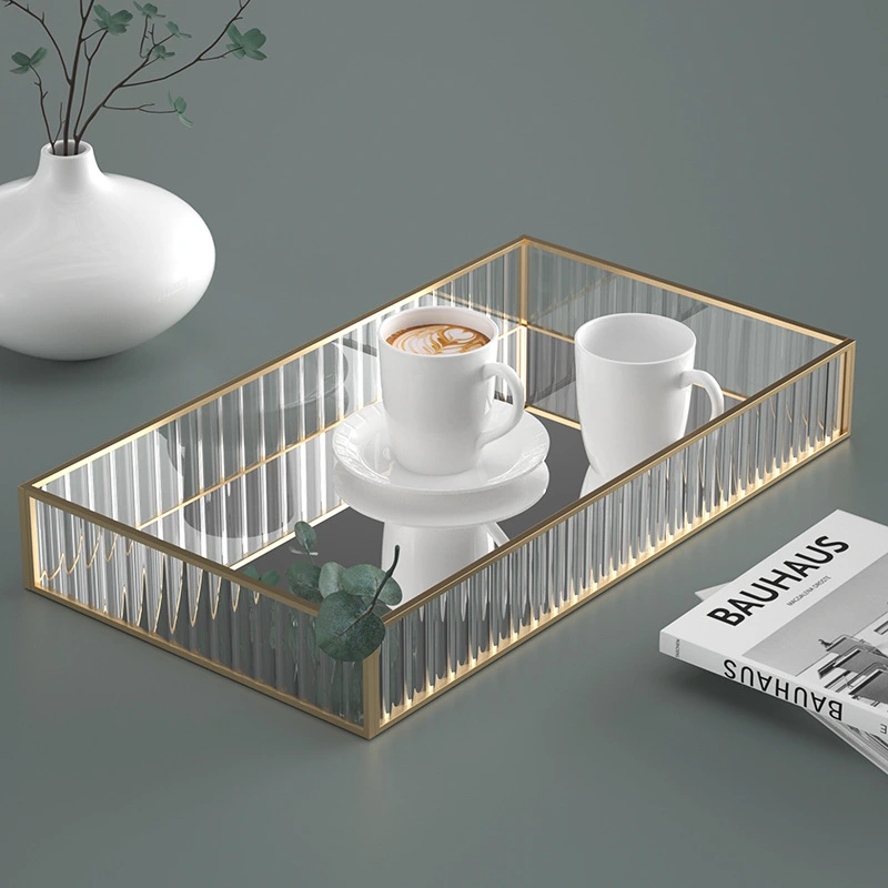 Striped Glass Storage Tray Desktop Finishing Decoration Ornaments