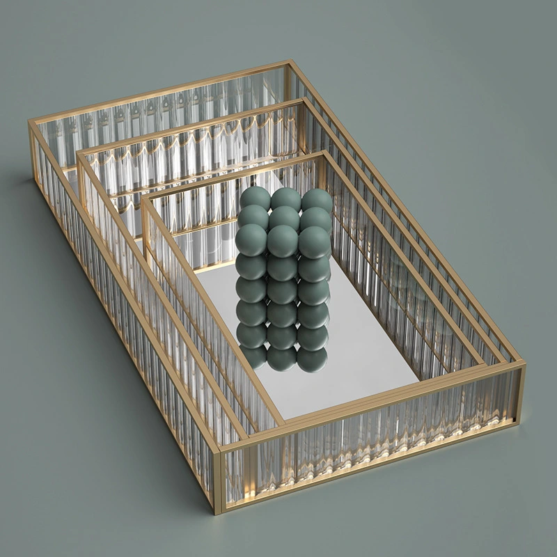 Striped Glass Storage Tray Desktop Finishing Decoration Ornaments