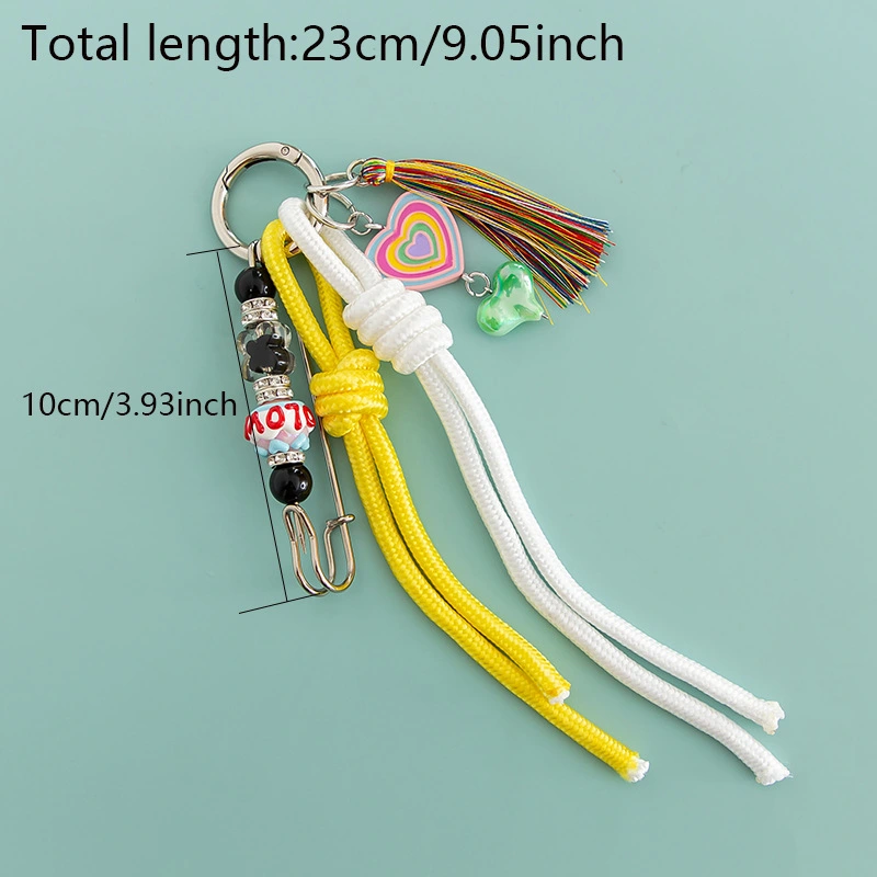 New Love Macaron Color Hand-woven Bends And Hitches Rhinestone Tassel Key Chain
