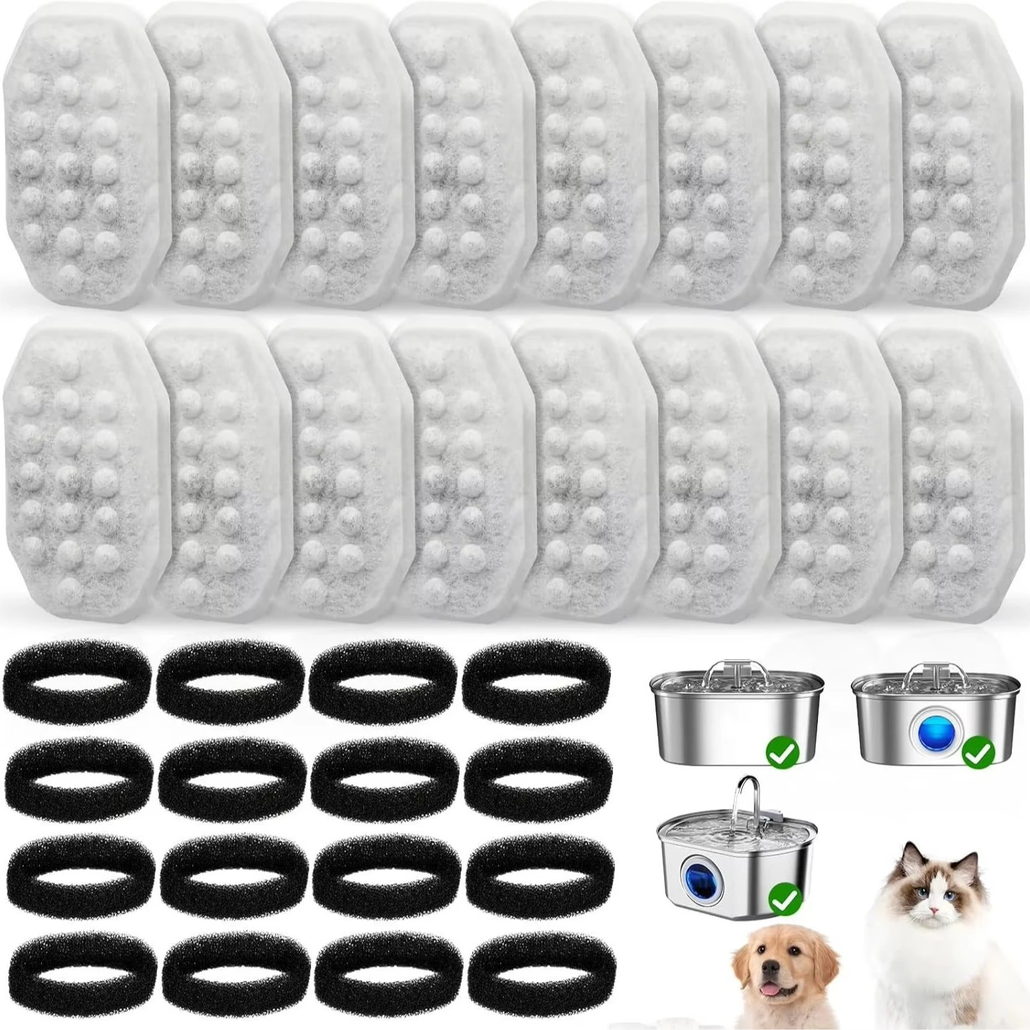 Stainless Steel Pet Water Dispenser Filter Element Activated Carbon Cotton Filter