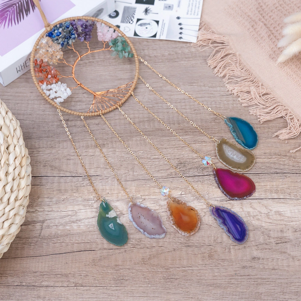 Seven-wheel Energy Stone Agate Slices Lucky Tree Wind Chimes