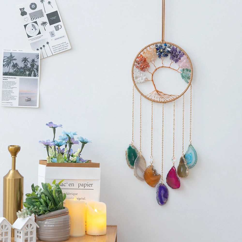 Seven-wheel Energy Stone Agate Slices Lucky Tree Wind Chimes