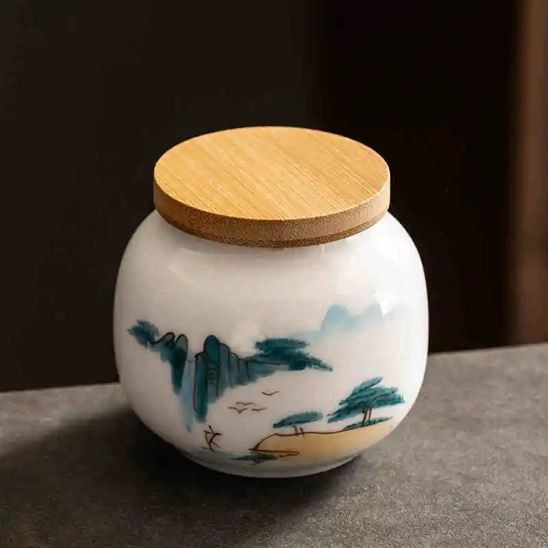 White Jade Hand Drawn Jar Ceramic Household Small Size Tea Container