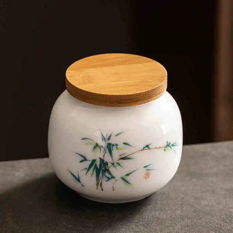 White Jade Hand Drawn Jar Ceramic Household Small Size Tea Container