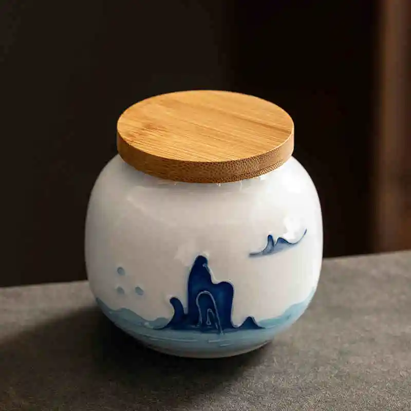 White Jade Hand Drawn Jar Ceramic Household Small Size Tea Container
