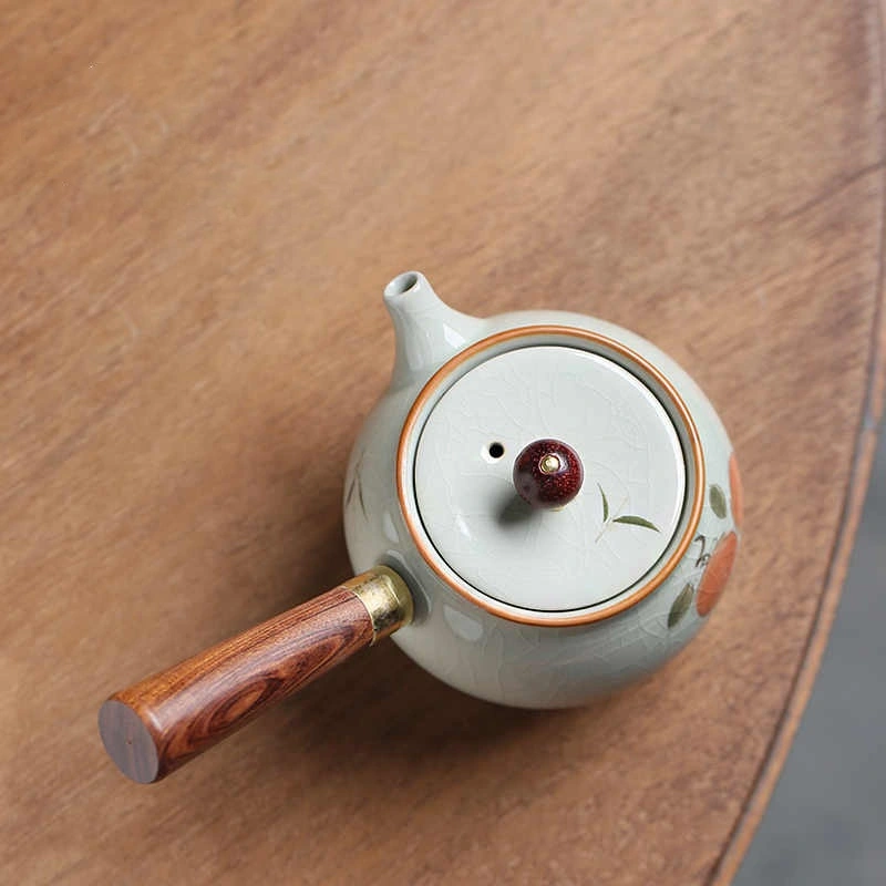 Hand Painted Persimmon Teapot Crackle Glaze Teapot