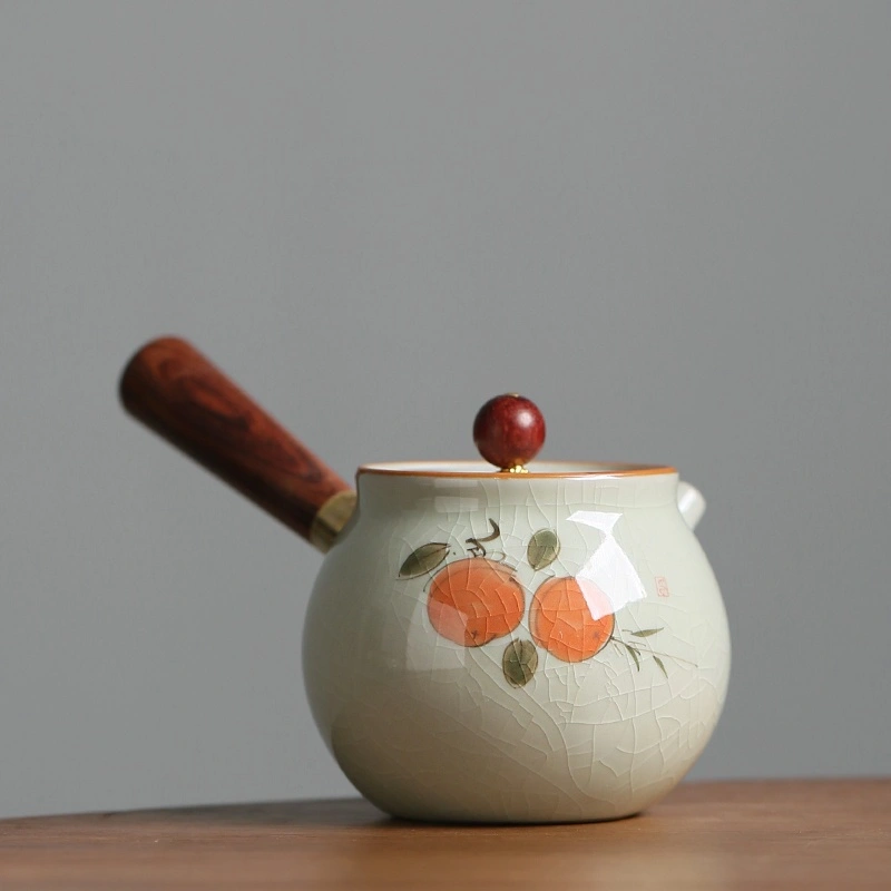 Hand Painted Persimmon Teapot Crackle Glaze Teapot