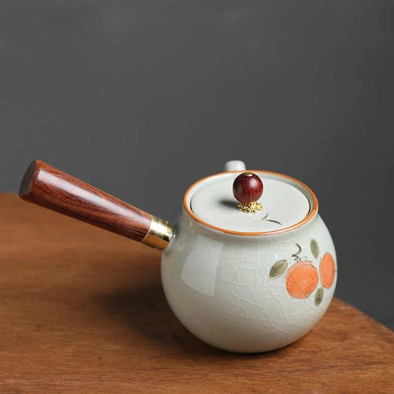 Hand Painted Persimmon Teapot Crackle Glaze Teapot