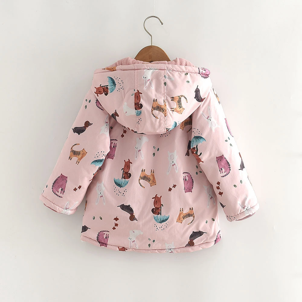 Winter New Cartoon Printed Windproof Girl Velvet Cotton Clothes