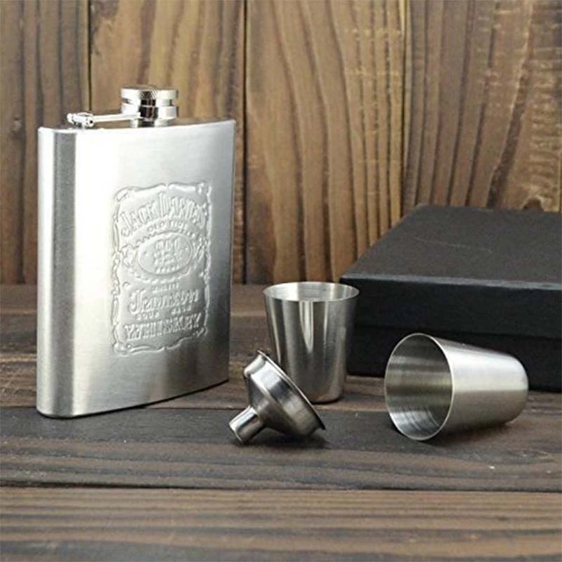 7 Oz Jack Stainless Steel Hip Flask Set