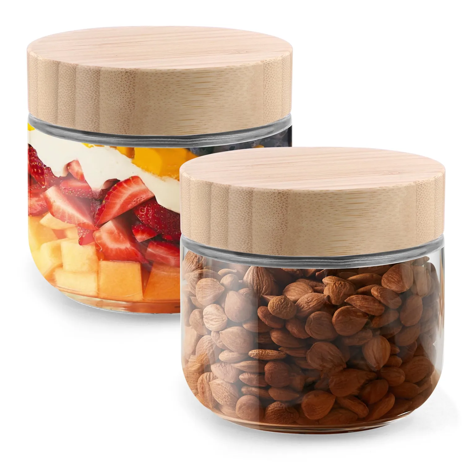 Glass jar with Bamboo lids, 10oz Overnight Oats Containers with lids, Glass Mason jars, Reusable Meal Prep Jars with Airtight Lids for Food Yogurt Snacks Storage(2PACK)