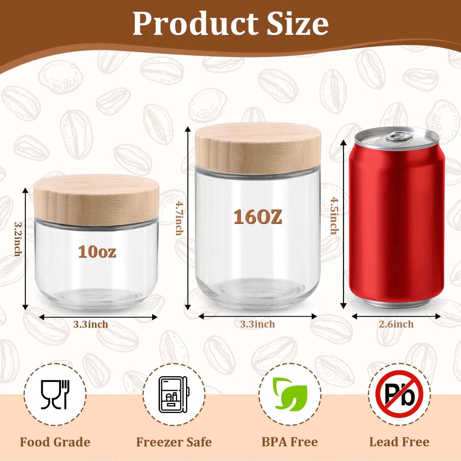Glass jar with Bamboo lids, 10oz Overnight Oats Containers with lids, Glass Mason jars, Reusable Meal Prep Jars with Airtight Lids for Food Yogurt Snacks Storage(2PACK)