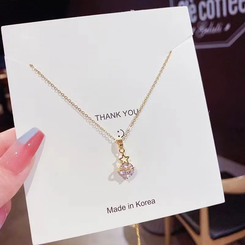 Simple Graceful Korean Style Pentagram Zircon Pendant Fashion Personalized Necklace
