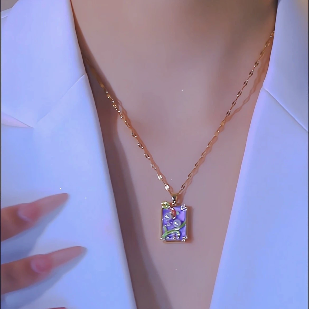 Pendant Vintage Oil Painting Style Flower Series Necklace