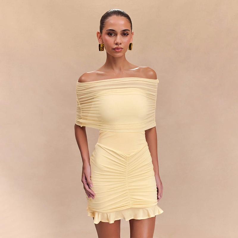 Women's Tube Top Pleated Mesh Splicing Skirt