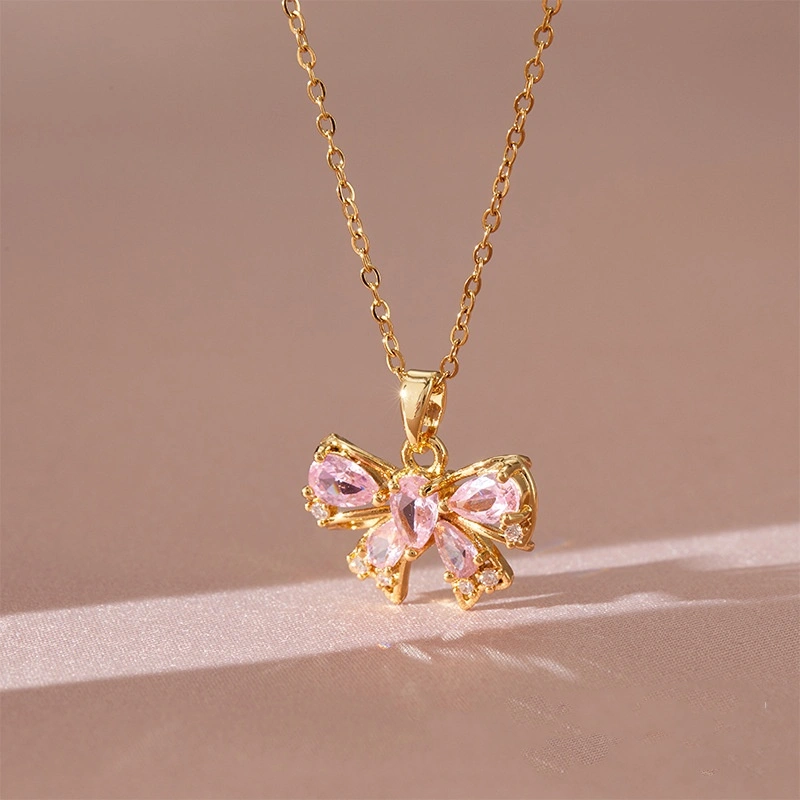 New Bow Necklace Women's High-grade All-match Inlaid Zircon Hanging