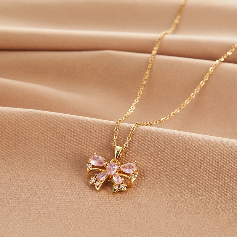 New Bow Necklace Women's High-grade All-match Inlaid Zircon Hanging