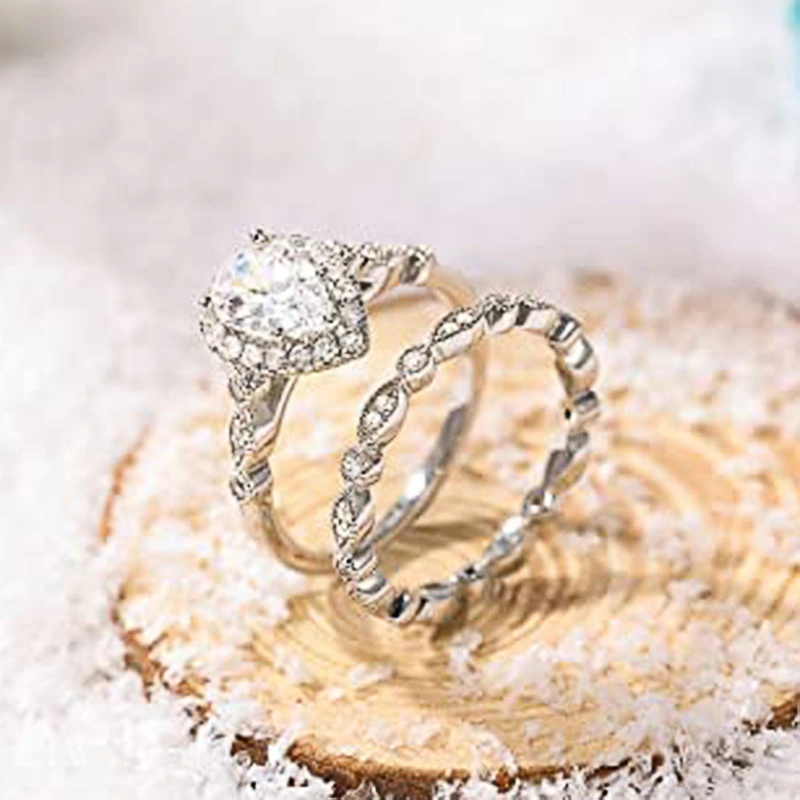 Retro Horse Eye Water Drop Pear-shaped Wedding Two Ring Set