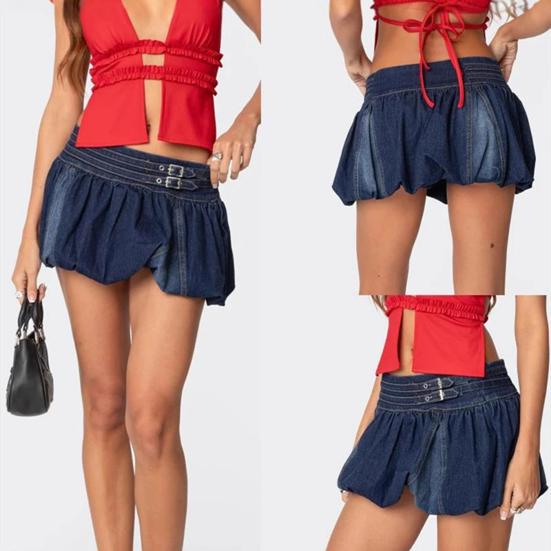 Niche Bud Low Waist Denim Skirt