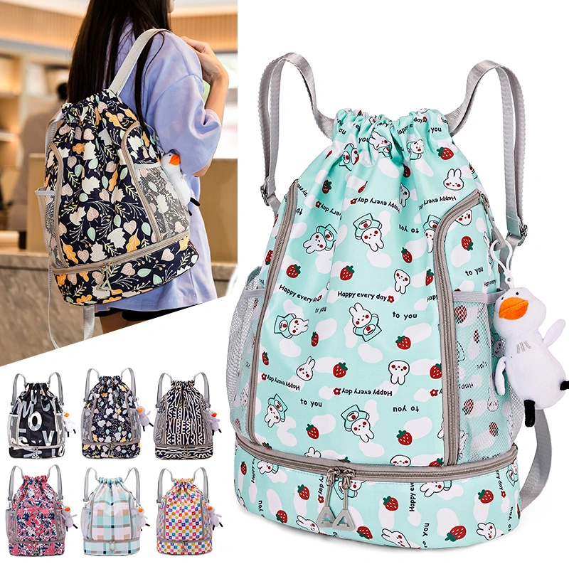 Drawstring Backpack 2 Large Capacity Multi-layer Outdoor Basketball Bag