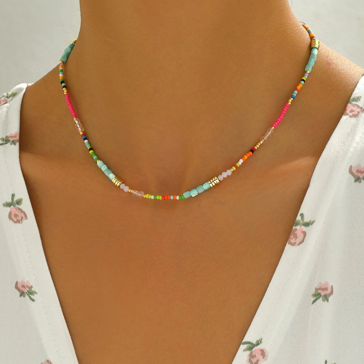 Personalized Bohemian Creative Design String Colorful Crystal Beads Long Necklace