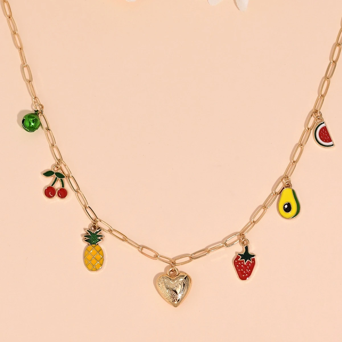 Simple Love Bell Fruit Necklace Pastoral Style Colorful Oil Clavicle Chain