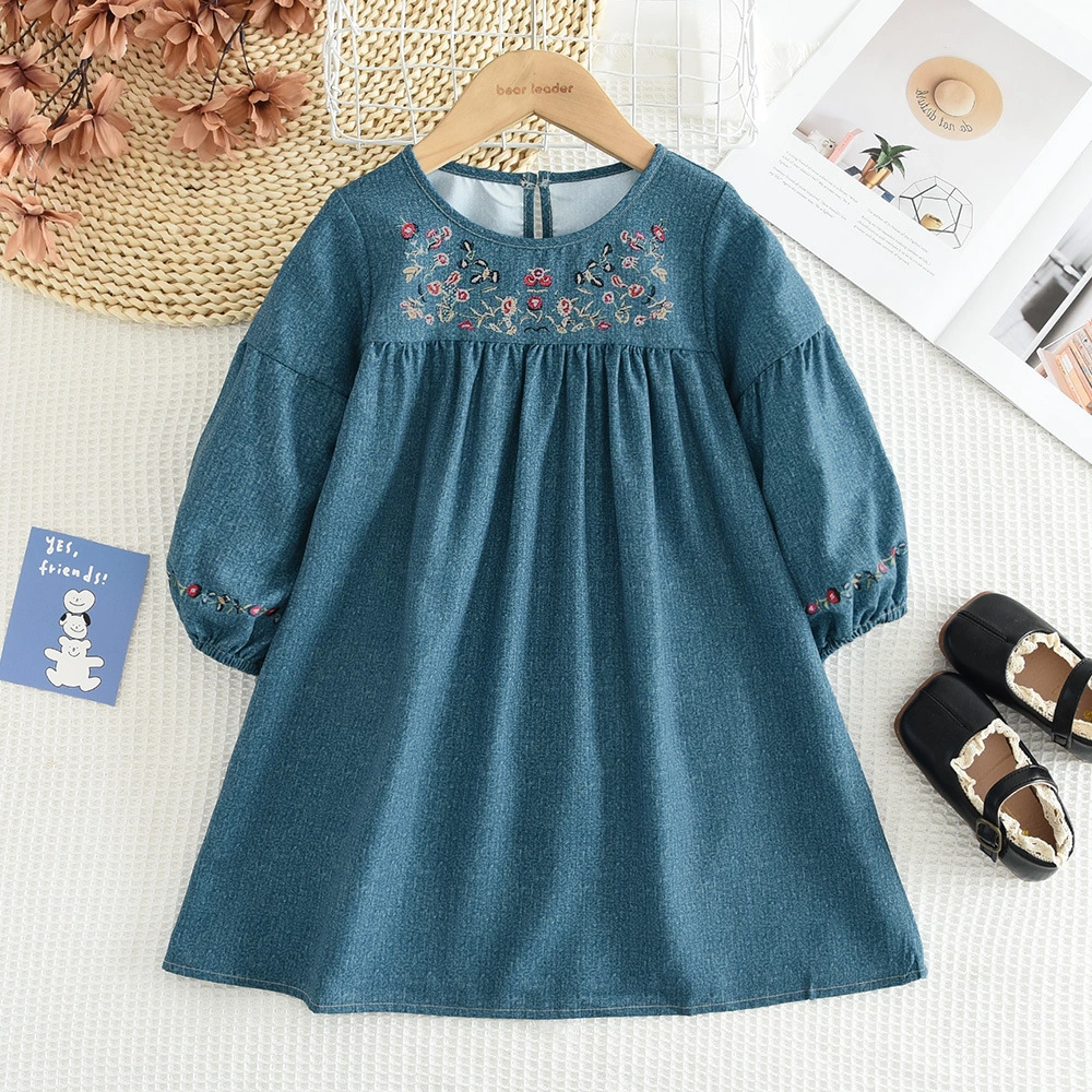 Spring And Autumn Embroidery Denim Girl Dress