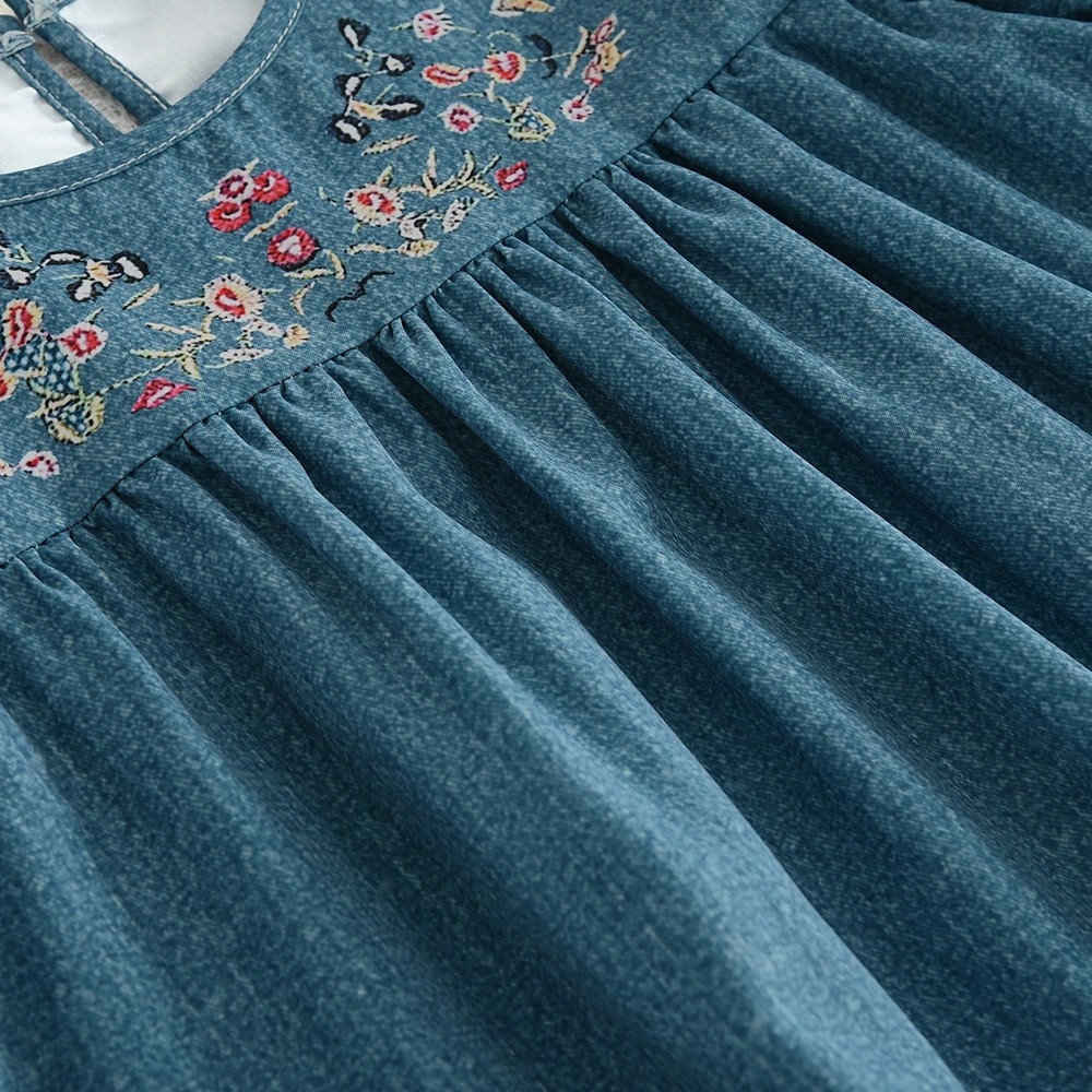 Spring And Autumn Embroidery Denim Girl Dress